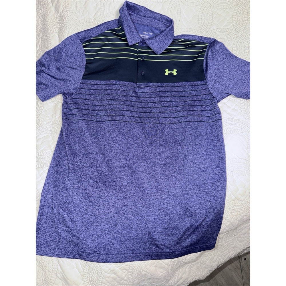 Under Armour The Playoff Polo Shirt Men's S Navy Purple Heather HeatGear Golf
